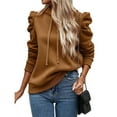 thumbnail image 3 of Women's Trendy Puff Long Sleeve Drawstring Hoodies Trendy Fall Winter Casual Pullover Sweatshirts for Women Dark Brown M, 3 of 8