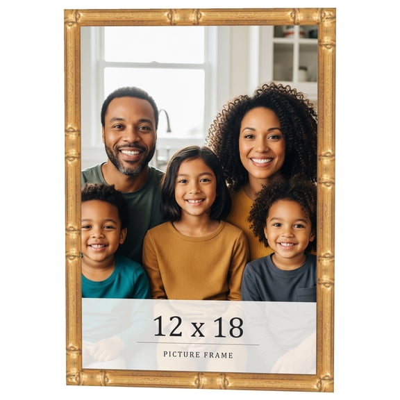12x18 Frame Gold Bamboo Solid Wood Picture Frame | 0.75 Inch Moulding Width | Interior Frame Depth