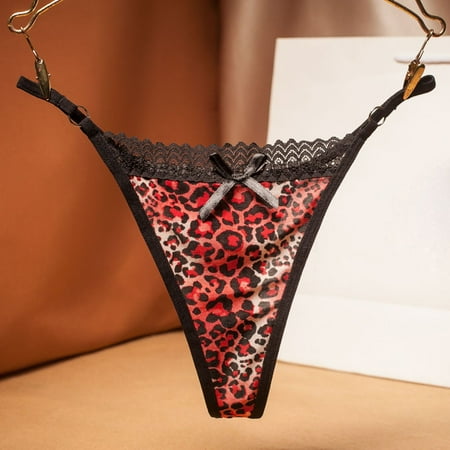 

DENGDENG Women s Low Waisted Underwear Sexy Lace Leopard Printed G-String Thongs for Women Breathable See Through Panties