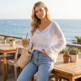 thumbnail image 4 of Women's V Neck Long Sleeve Knit Loose Oversized Pullover Sweater Top, 4 of 7