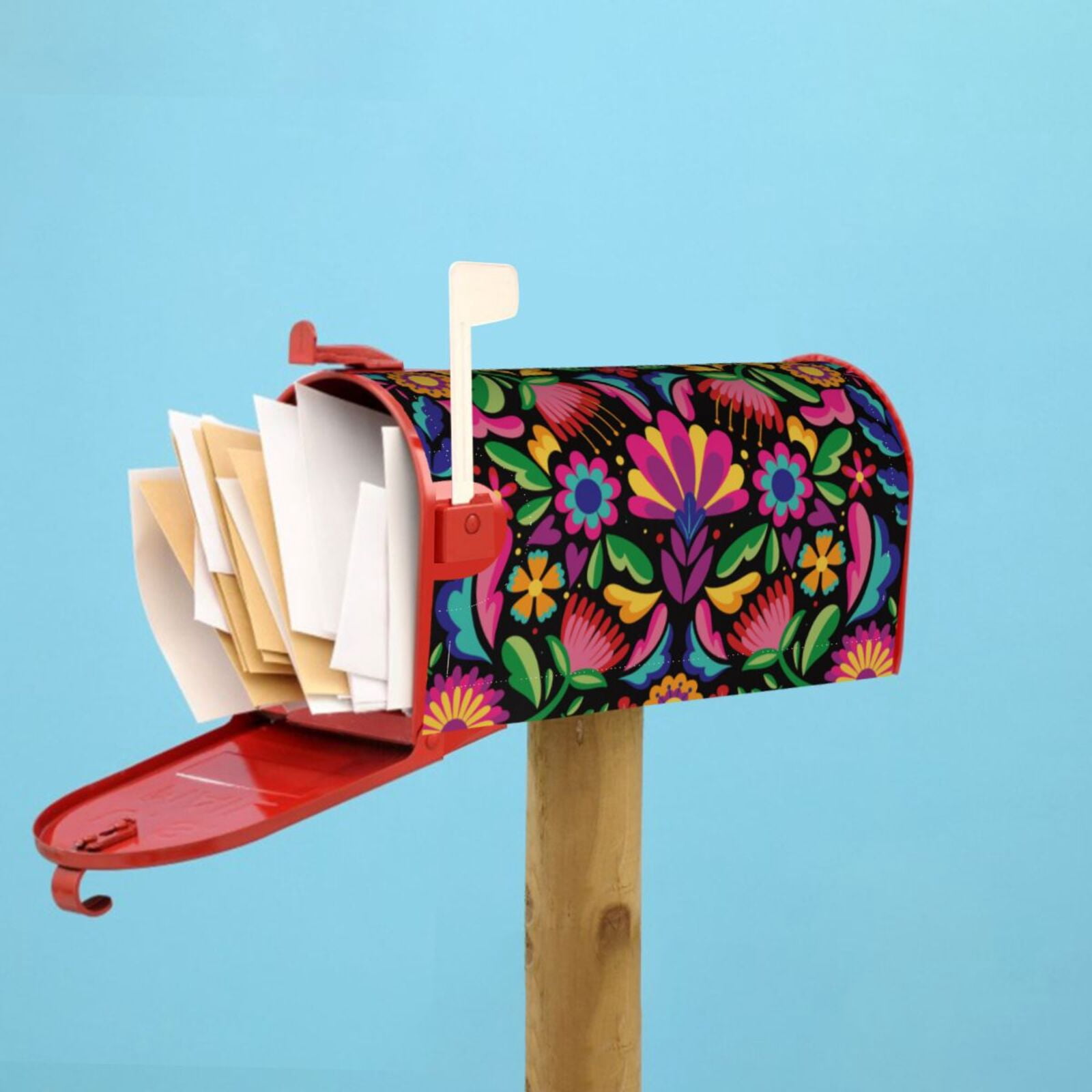 Picia Colorful Floral Embroidery Mexican Magnetic Mailbox Cover Standard Size-