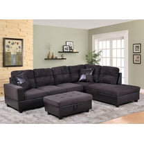 Ponliving Furniture 3 PCS Sectional Sofa Set, L-Shaped Sectional Couch 103" W for Living Room, with Storage Ottoman and Matching Pillows (Right Hand Facing, Espresso)