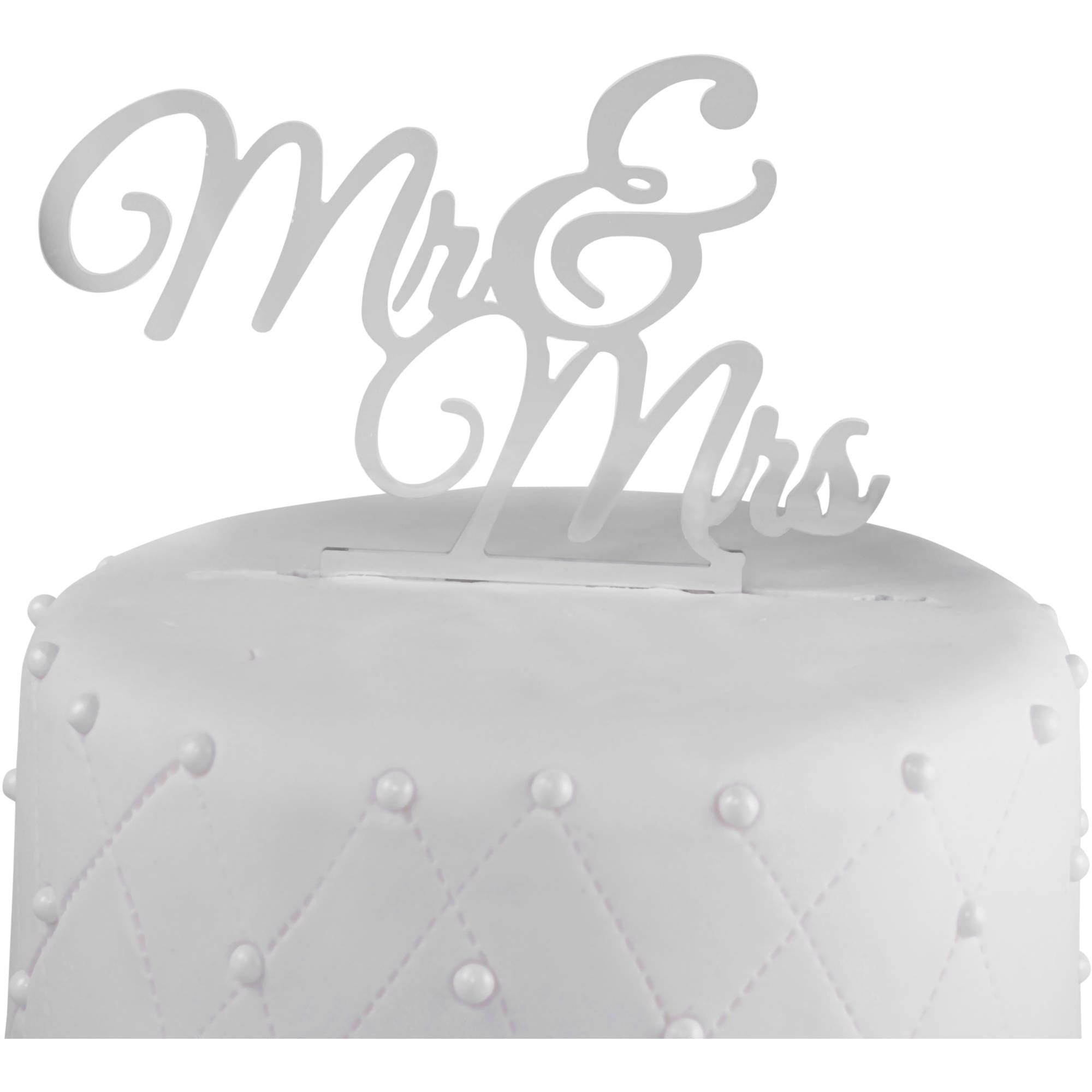 Silver Mr & Mrs Love Heart Acrylic Wedding Day Cake Topper Silhouette 