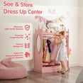 thumbnail image 3 of Kids Dress Up Storage with Mirror, Costume Organizer with Hanging Rod, 3 Shelves & 2 Bins, Dress Up Closet Armoire for Kidroom & Playroom, 3 of 6