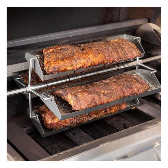 Signature Rib Rotisserie Rotating BBQ Grill Trays - BBQ-RRW