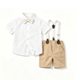 thumbnail image 2 of Toddler Boys Striped Suspender Gentleman Suit Birthday Wedding Outfit Soft Stripe Long Sleeve Shirts Solid Bow Tie Cotton Suspender Long Pants, 2 of 8