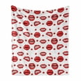 thumbnail image 1 of Vintage Soft Flannel Fleece Blanket, Various Women Lip Forms in Several Gestures Sad Nervous Happy Female Print, Cozy Plush for Indoor and Outdoor Use, 50" x 60", Vermilion and White, by Ambesonne, 1 of 6