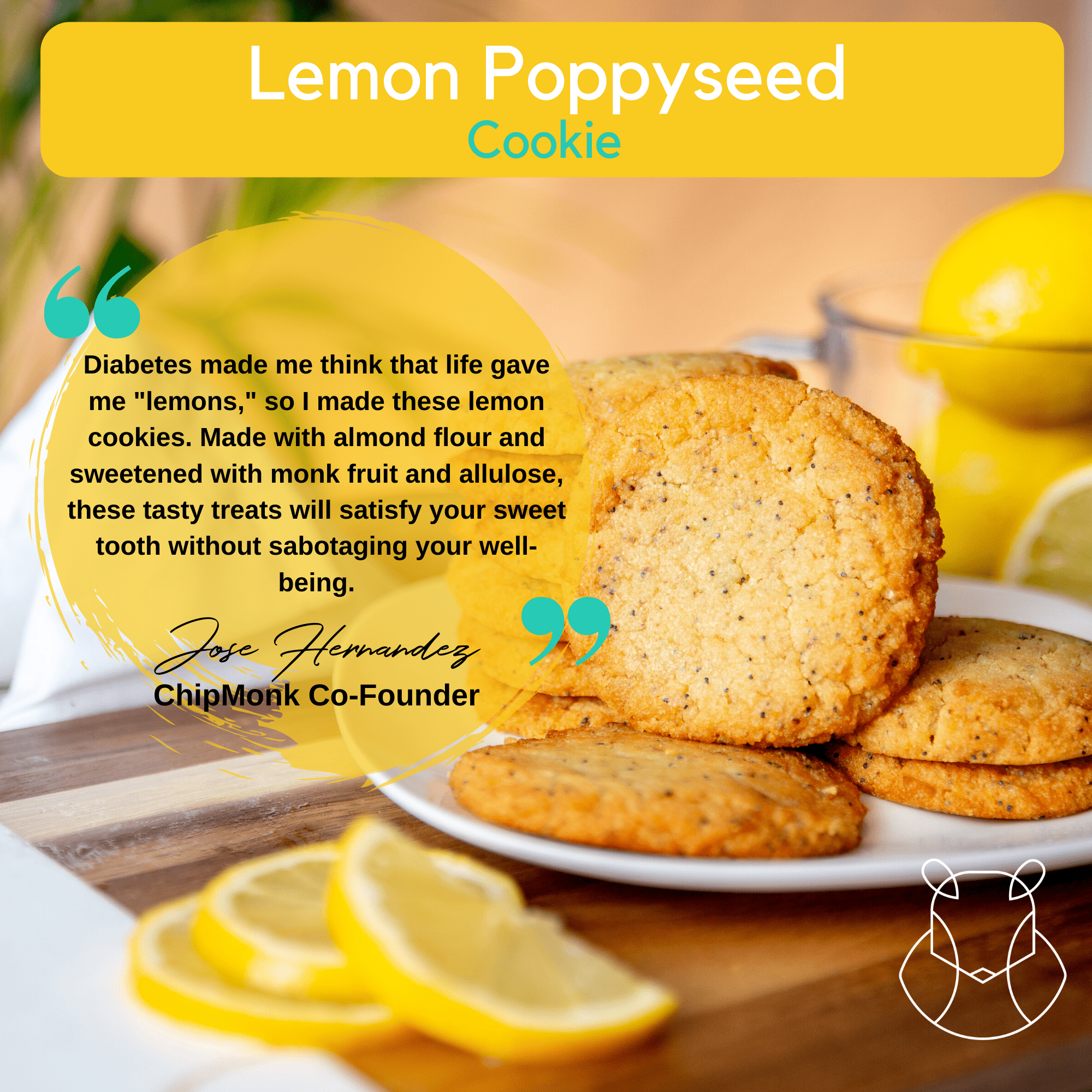 ChipMonk Keto Cookies, Lemon Poppyseed - Low Carb Keto Friendly Snacks, Dessert, Gluten-Free, High Fat and Protein, Low Sugar