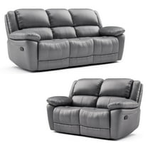 Furniture of America Torrel Modern 2-Piece Leather Reclining Sofa Set, Dark Grey