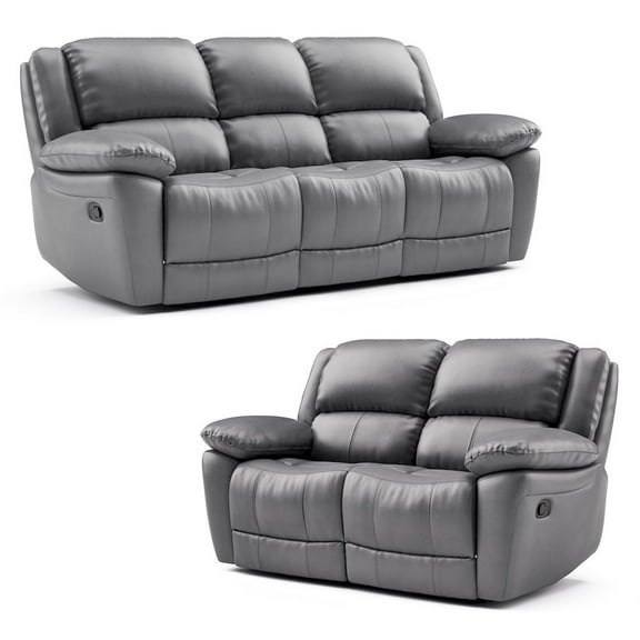 Furniture of America Torrel Modern 2-Piece Leather Reclining Sofa Set, Dark Grey
