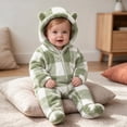 thumbnail image 6 of Newborn Boys Girls Plaid One Piece Romper Cute Bear Ear Footies Hooded Jumpsuit Plush Fleece Front Zipper Onesie Winter Long Sleeve Jumper for Baby, 6 of 7