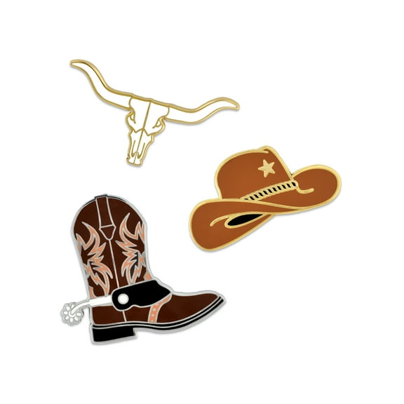 PinMart's Cowboy Cowgirl Boot Hat Long Horn Cow Skull Fun Enamel Lapel Pin Set
