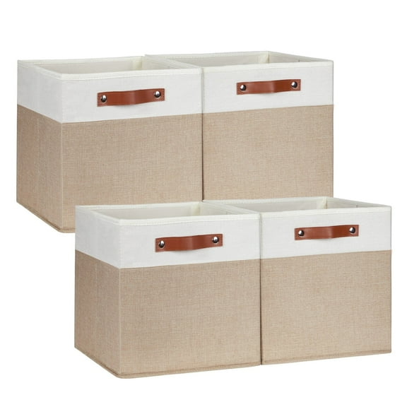 DULLEMELO Foldable Fabric Storage Bins, Beige, 4 Count Pack