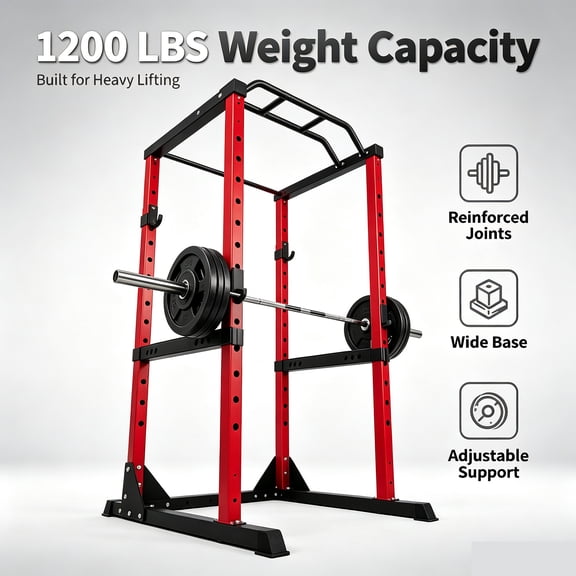 1200lbs Squat Rack, Compact Power Cage with 14 Height Settings, Reinforced Steel Weight Training Rack with Non-Slip Base for Home Garage Gym
