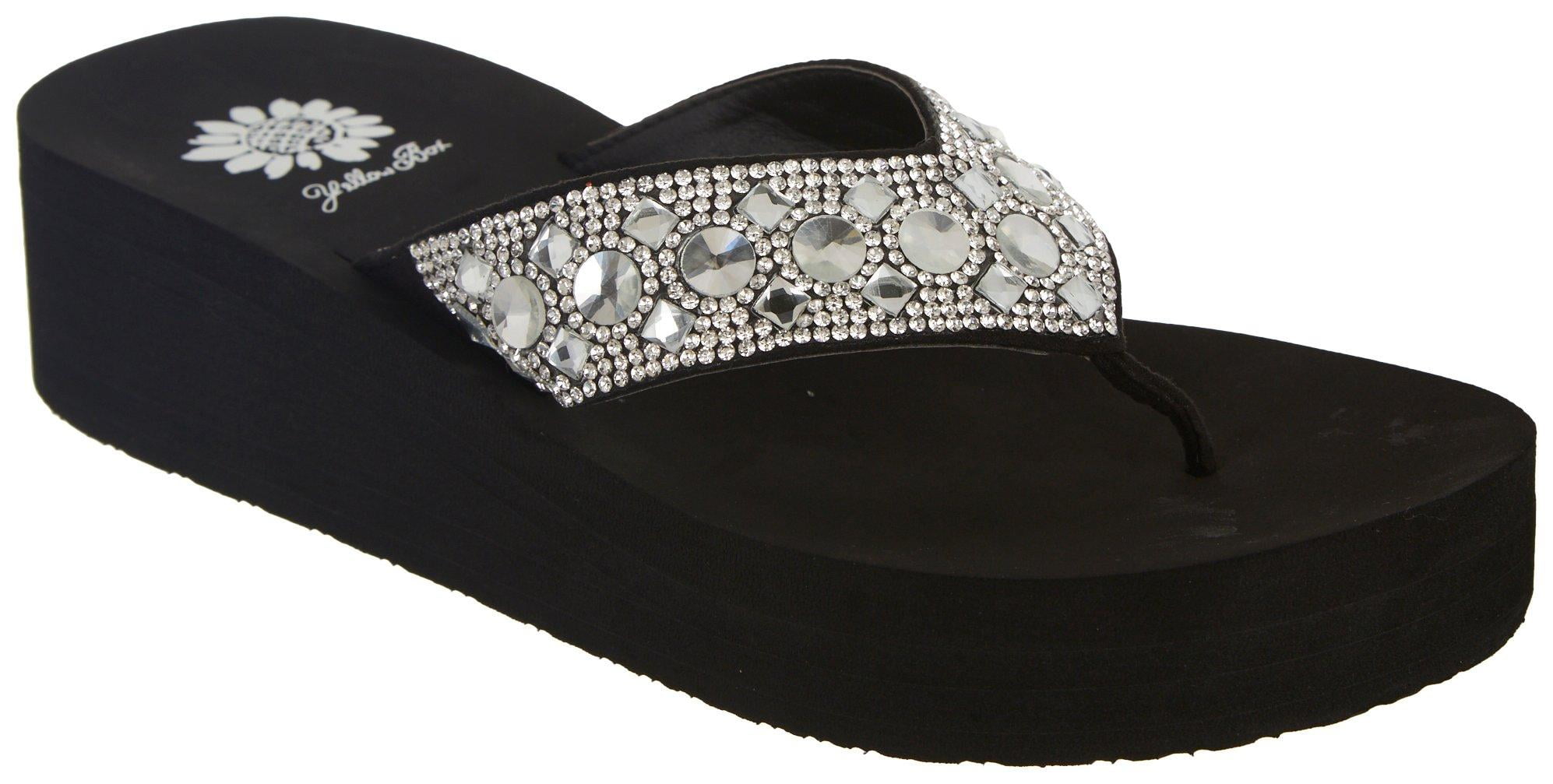 yellow box bling flip flops