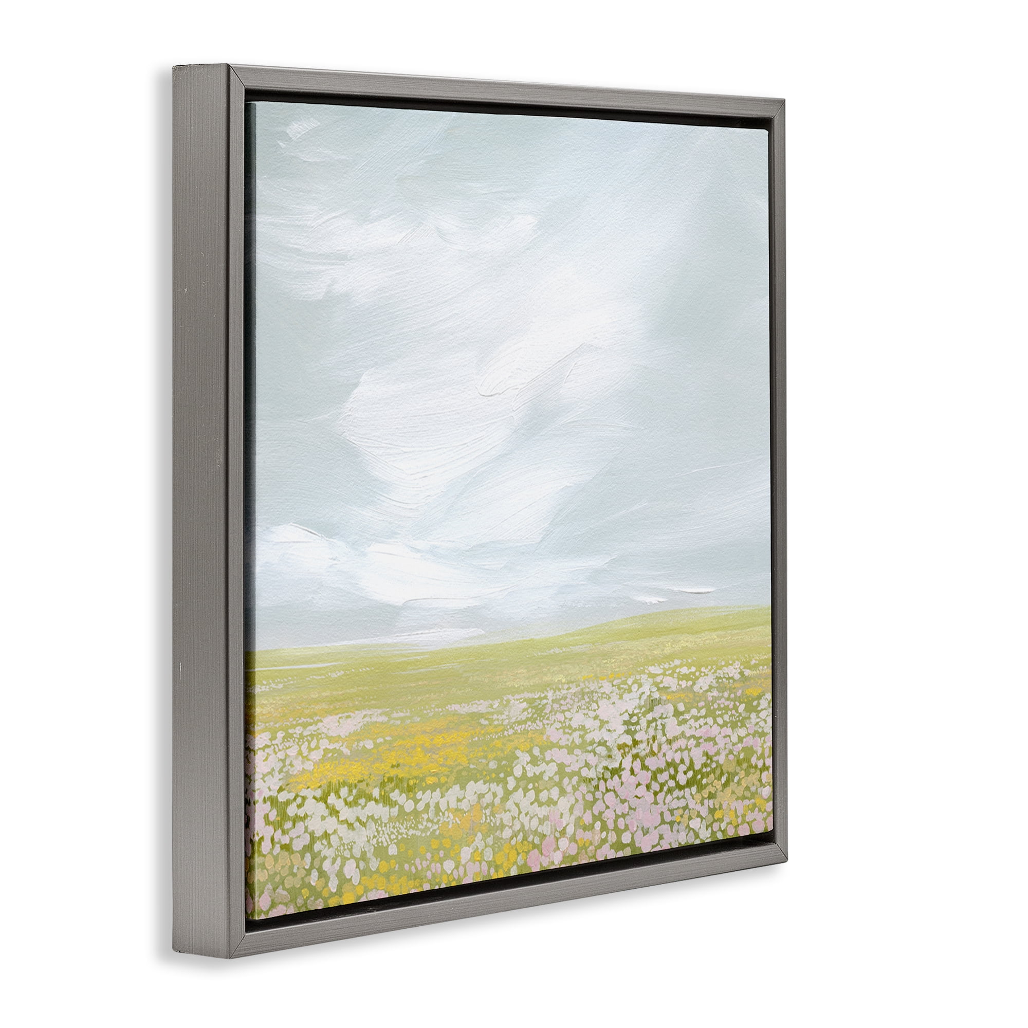 Stupell Industries Endless Spring Meadow Landscape & Nature Painting Gray Floater Framed Canvas Art Print Wall Art, 18 x 18