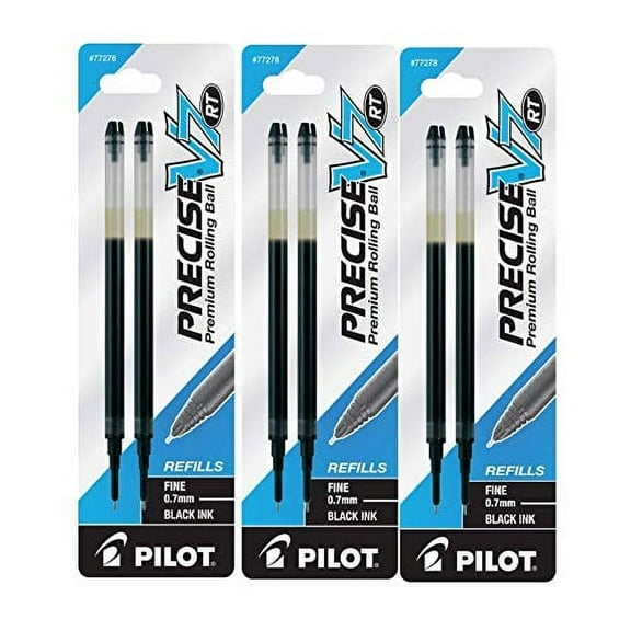 Pilot Precise V7 RT Liquid Ink Retractable Rollerball Pen Refills, 0.7mm, Fine Point, Black Ink, 3-Packs of 2