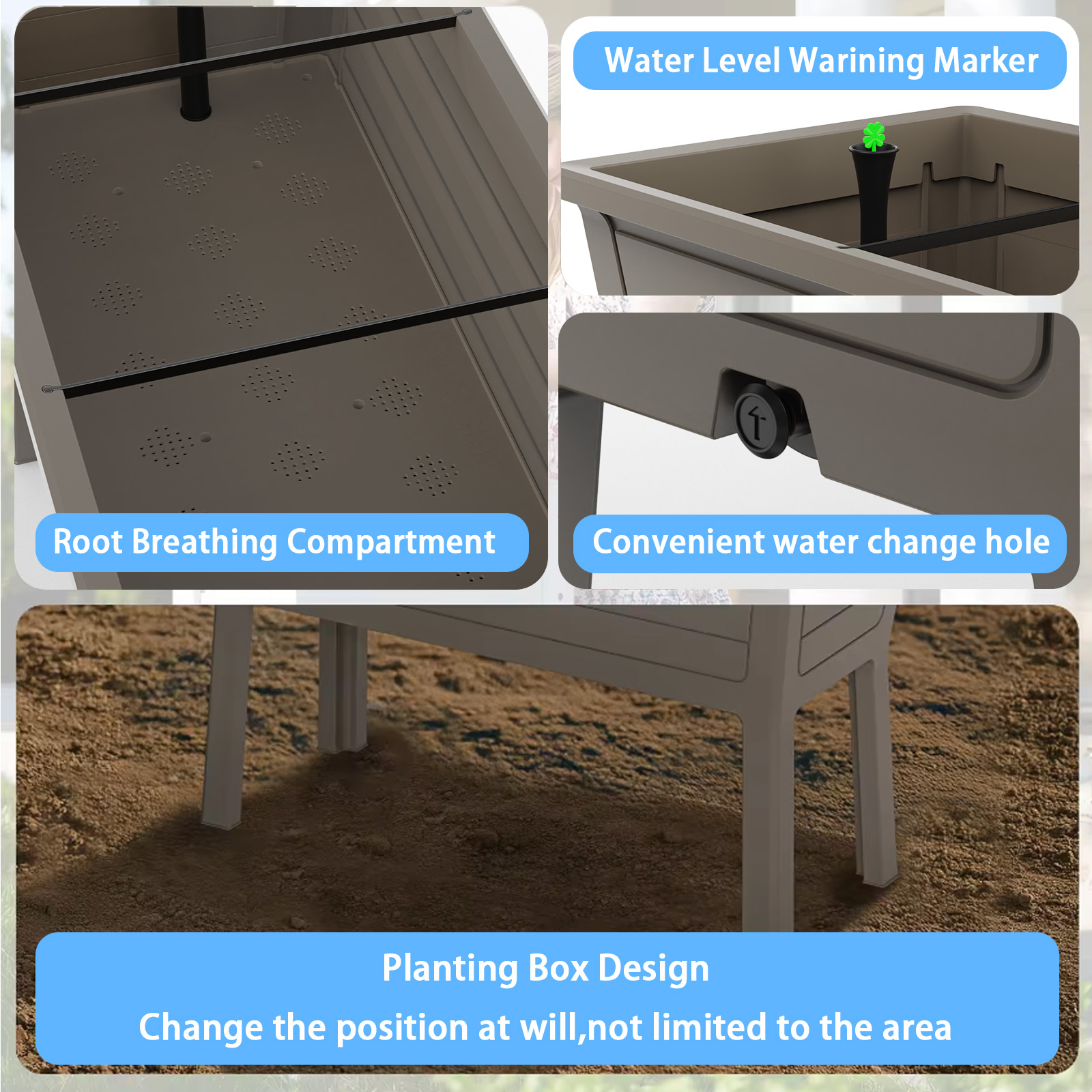 MAYEERTY Raised Garden Bed with Built-In Water Storage, UV-Resistant Planter Box for Patio Balcony Vegetable Flower Garden