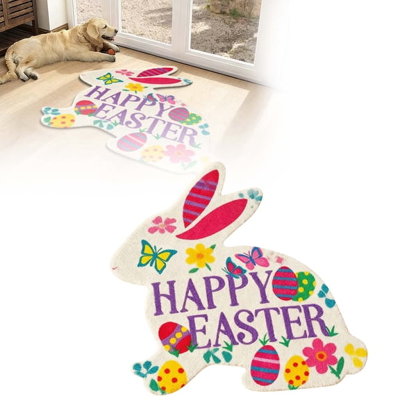 Outdoor Easter Bunny Doormat, 36 Inch Welcome Rabbit Door Mat with Non Slip Rubber Backing, Cute Front Porch Entryway Rug for Spring Holiday Decor, Indoor Outdoor Use