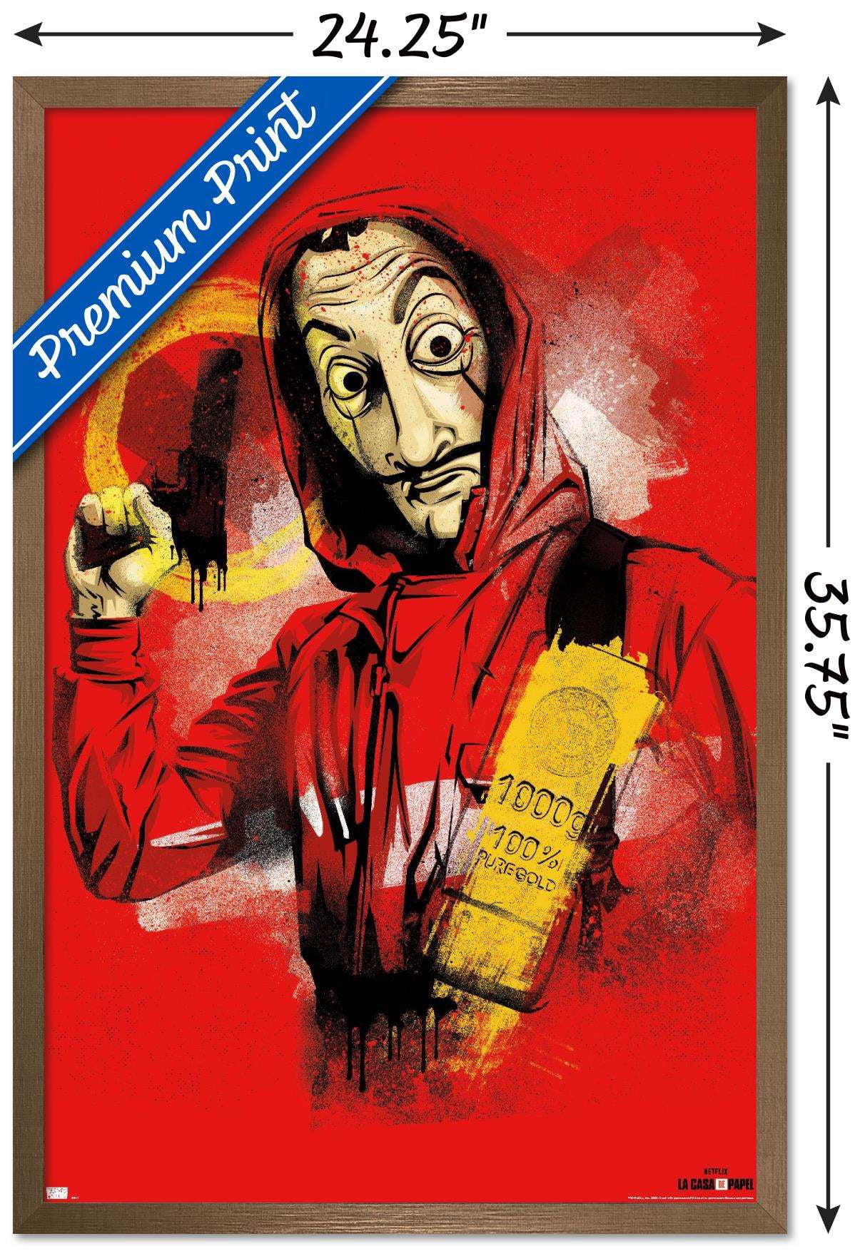 Netflix La Casa de Papel - Mask Wall Poster, 22.375" x 34", Framed