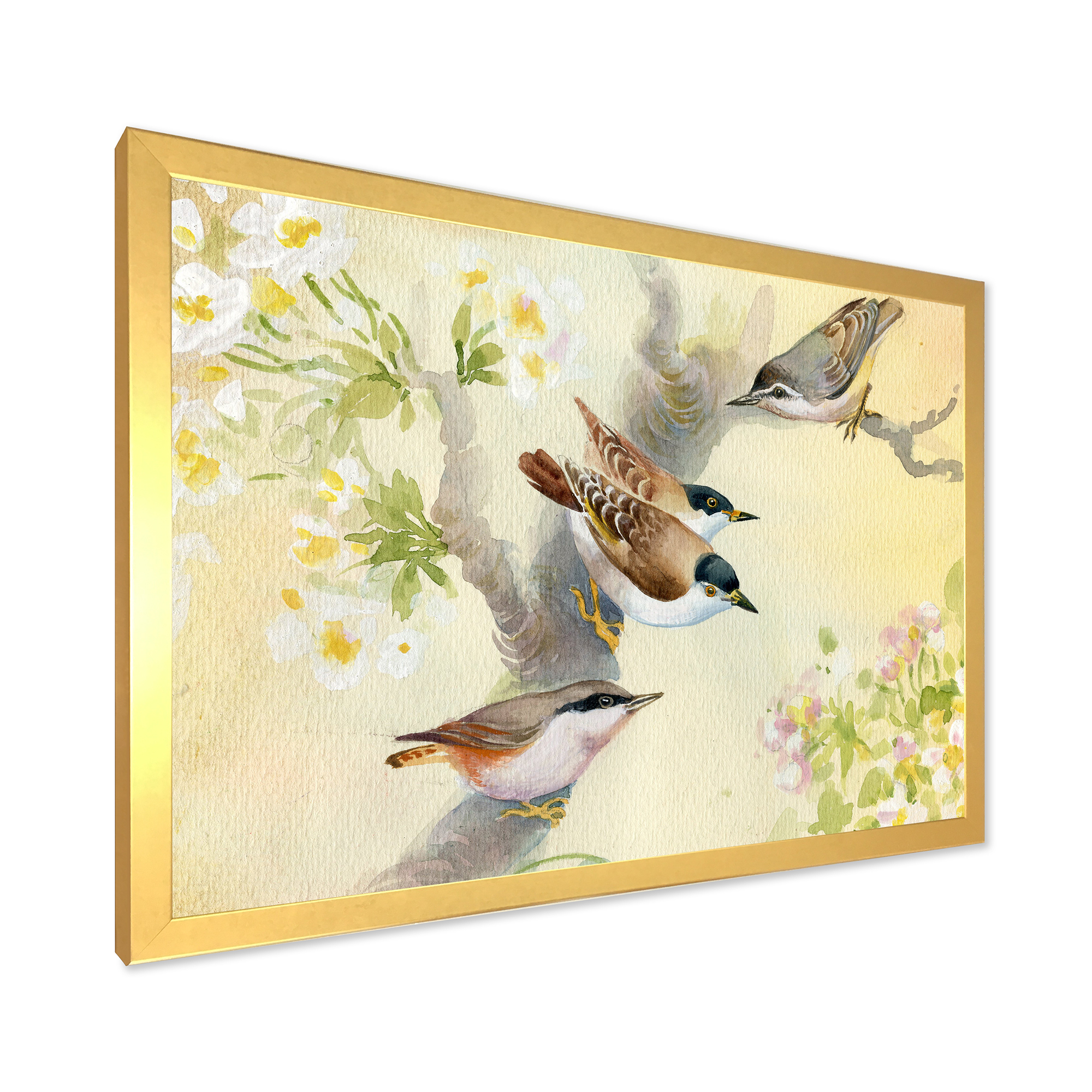 Designart 'Birds Sitting On A Blossoming Apple Tree' Traditional Framed Art Print