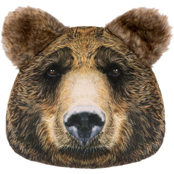 JWH 3D Decorative Stuffed Bear Head Throw Pillow Handmade and Printed with Ear 12x10inch Dark Brown