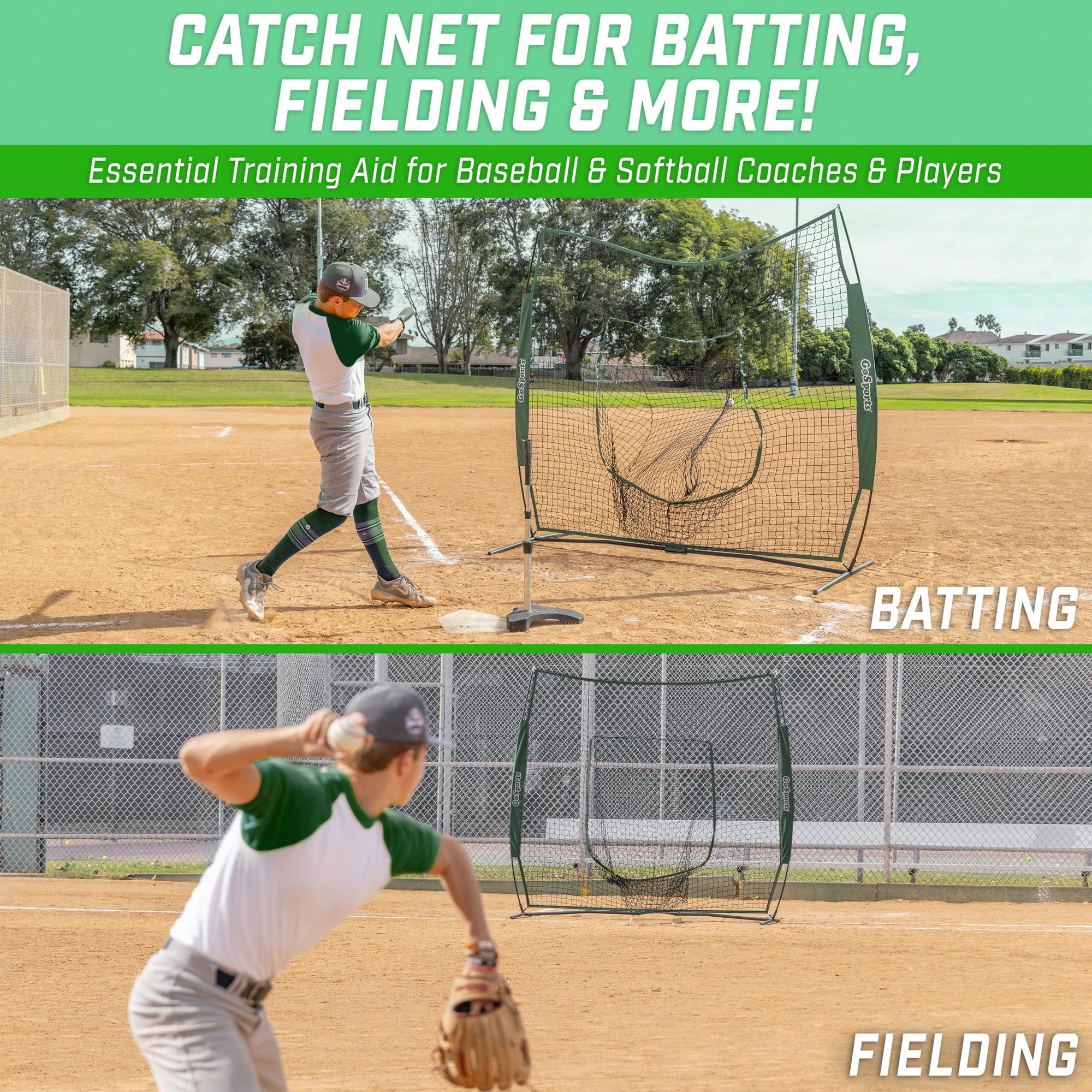 GoSports Team Tone 7 ft x 7 ft Baseball & Softball Practice Hitting & Pitching Net in Team Colors - Green