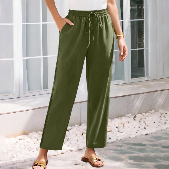 Sentmoon Linen Pants Women Solid Color Elastic Waist Womens Summer Pants Oversized Relaxed Fit Wide Leg Wide Leg Linen Pants for Women for Summer and Hot Weather
