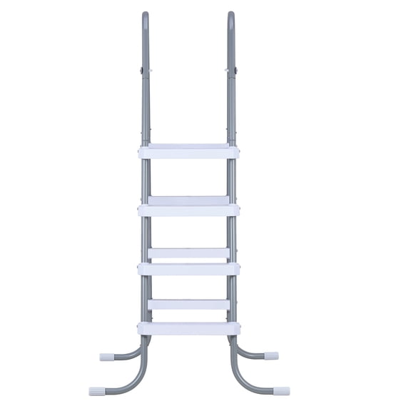 KFFKFF 4-Step Steel A-Frame Pool Ladder for Above-Ground Pools, Designed for 48-Inch Walls, 300 lbs Weight Capacity, Non-Slip Wide Steps, Easy Assembly, Gray and White