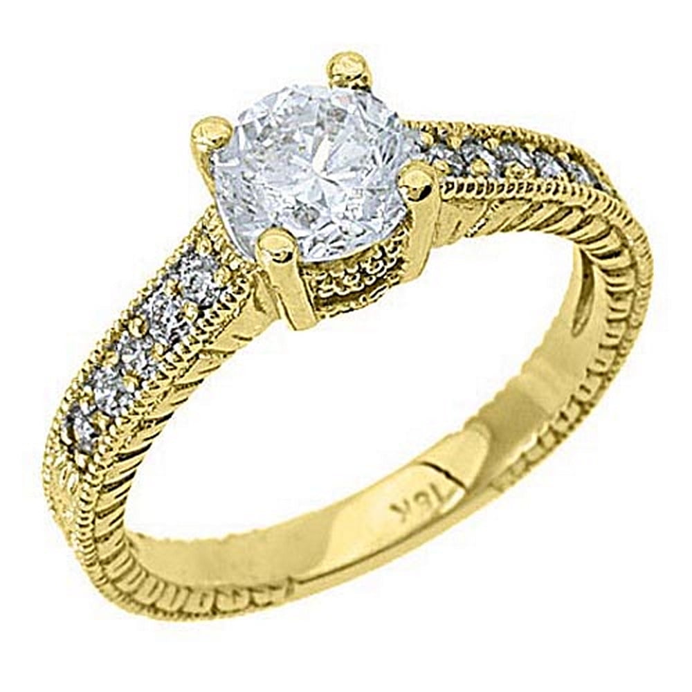 18k Yellow Gold Brilliant Round Antique Diamond Engagement Ring 1.26 Carats by TheJewelryMaster