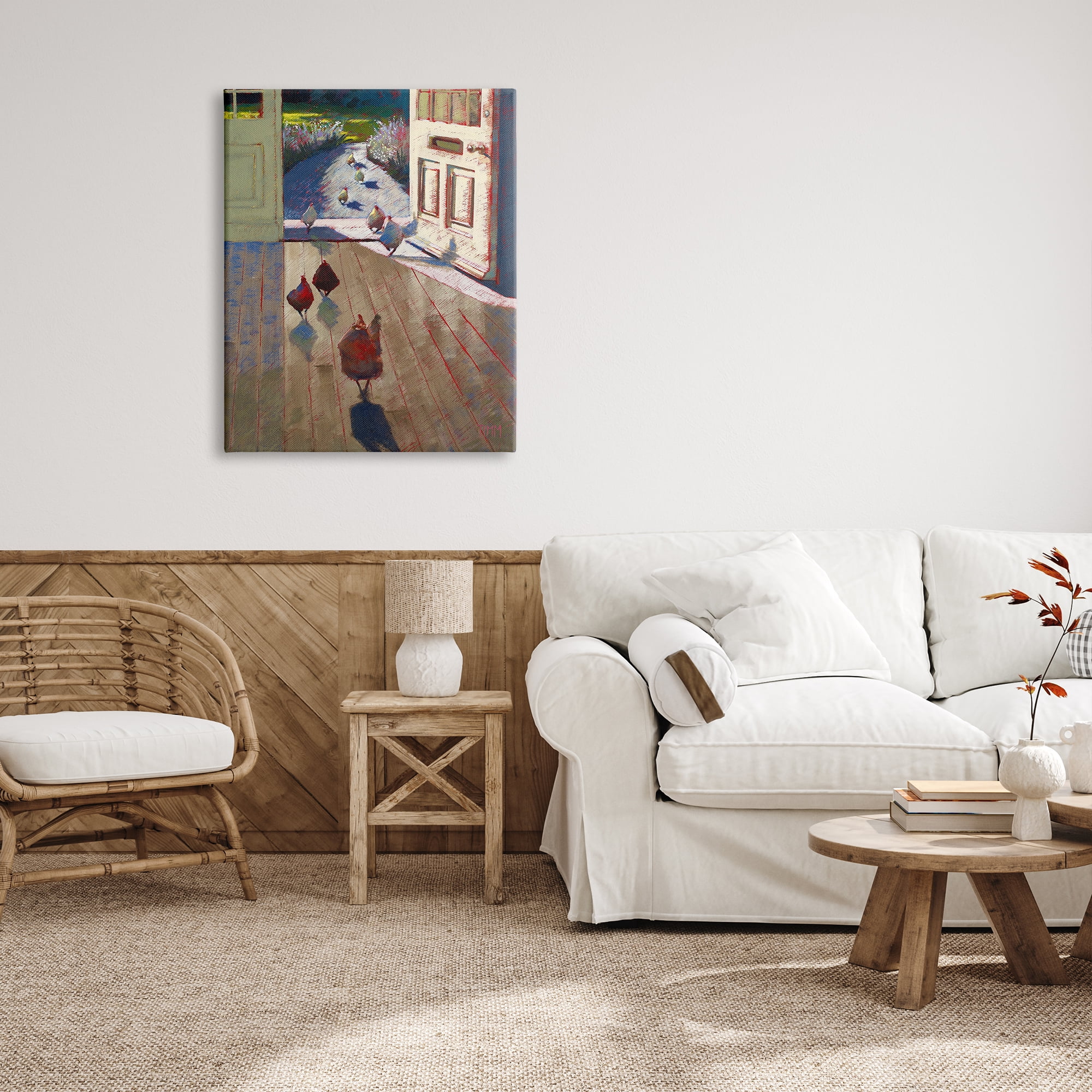 Stupell Industries Chickens Strolling Through Farmhouse Doorway Contemporary Strokes Painting Gallery Wrapped Canvas Print Wall Art, Design by Lisa Timmerman