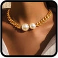 thumbnail image 1 of czcpp-Pearl Chunky Choker Necklace Gold Cuban Link Collar Necklaces Prom Rave Neck Chain for Women, One Size, Metal, Pearl, 1 of 4