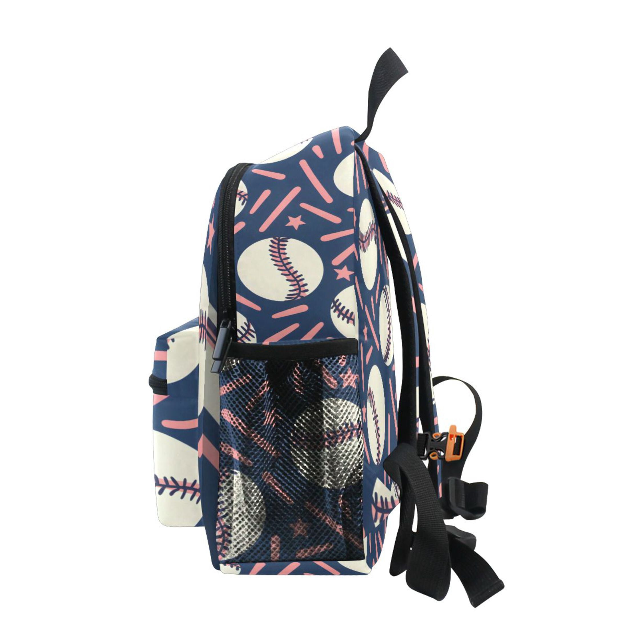 Navy Baseball Confetti Pattern Mini Backpack Cute Small Backpack with Chest Strap and Whistle Ages 3-8
