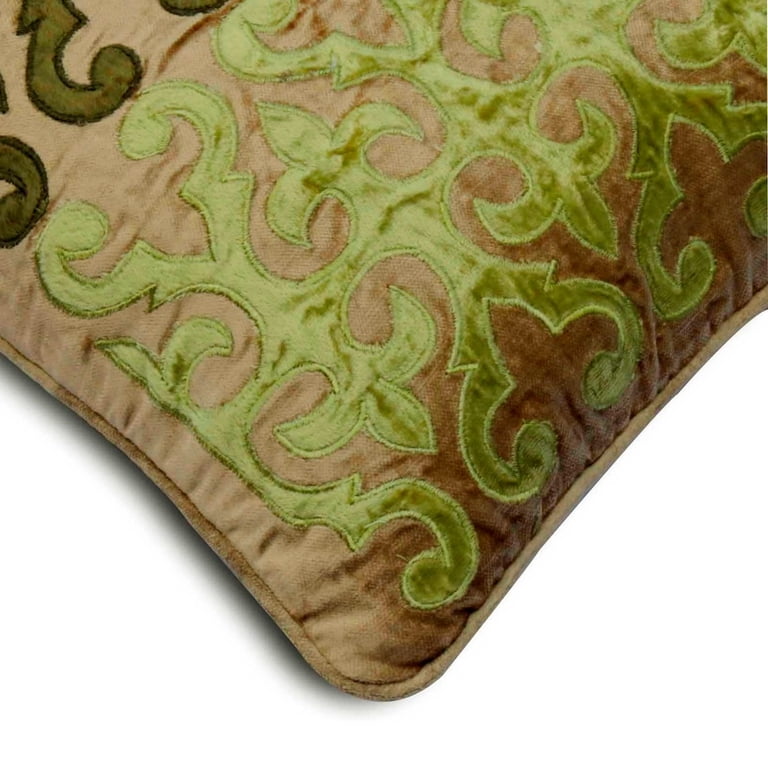 HomeCentric Velvet Cushion Cover – 18x18 Inch Floral Applique Pillow Cover, Pack Of 2 (Green Bloom Day)