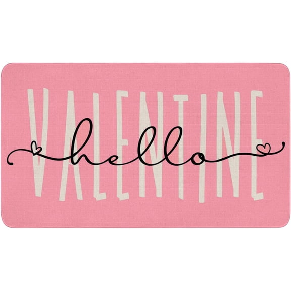 Valentines Day Door Mat,Pink Hello Valentine Hearts Indoor Outdoor Non-Slip Doormat,Entryway Front Porch Valentine''s Day Welcome Mat for Entrance Decor,30" x 17"