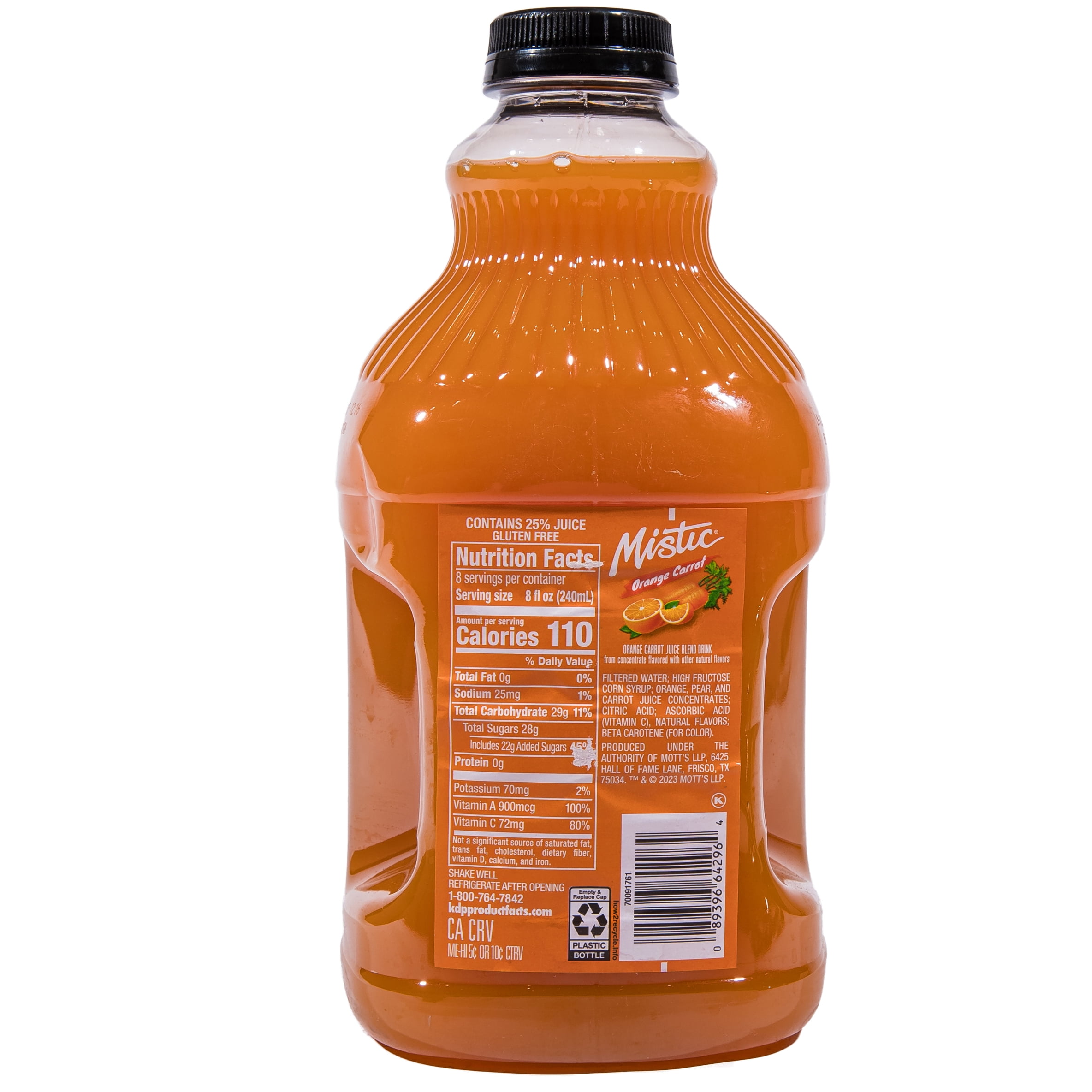 Mistic Orange Carrot Fruit Beverage Juice, 64 fl oz Plastic Bottle