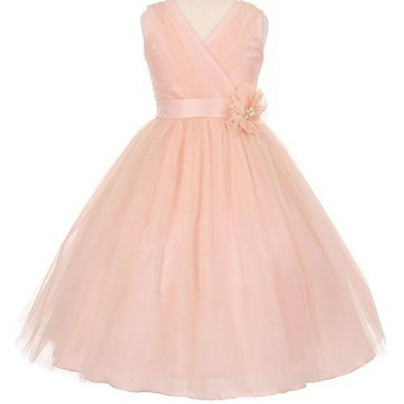Big Girls' Beautiful V Neck Tulle Flower Corsage Flowers Girls Dresses Blush 10
