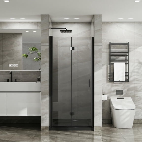 Spaco 34"x 72" Bifold Frameless Glass Shower Door 1/4 inch Tempered Clear Glass Pivot Swing Shower Panel, Foldable Shower Door for Bathroom, Clear