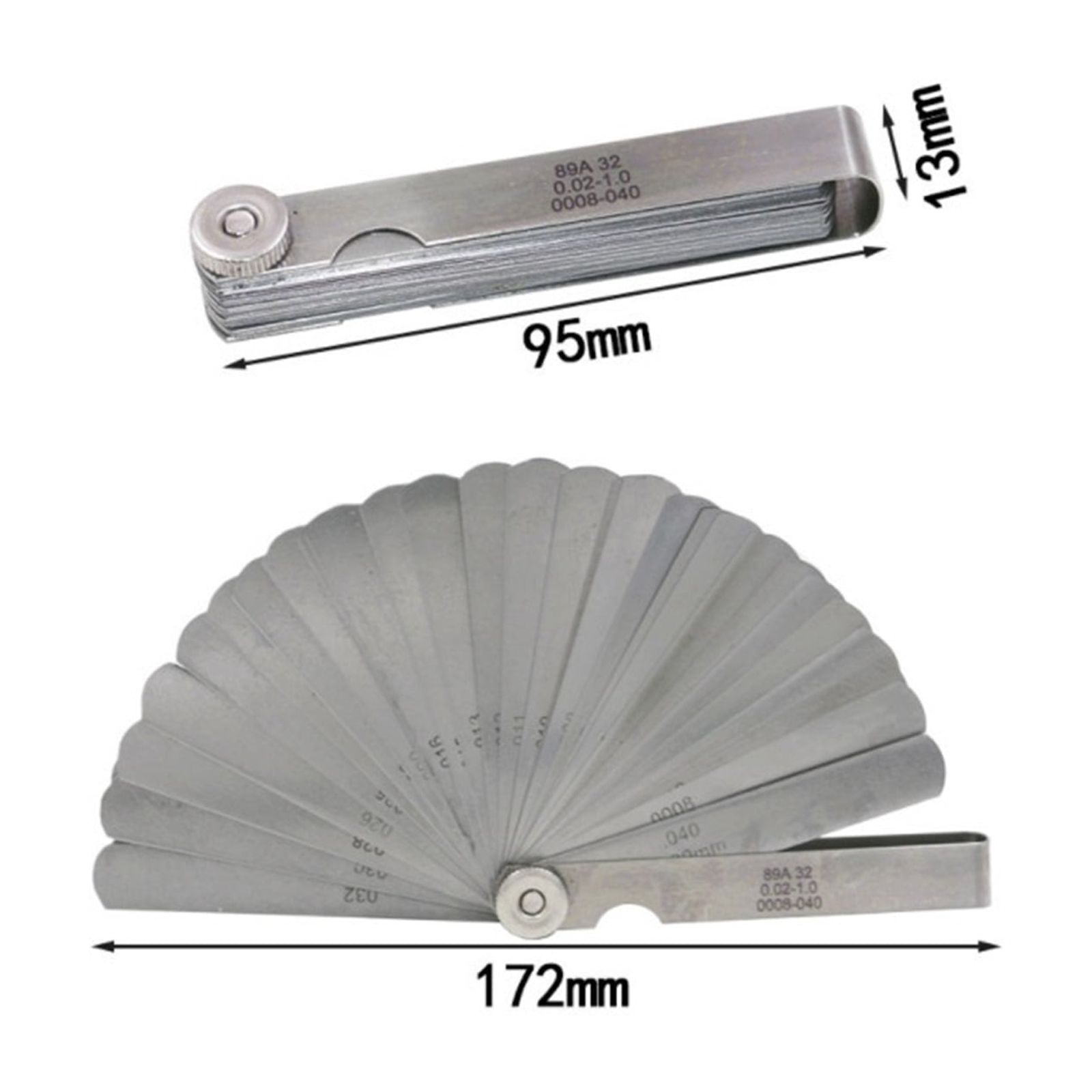 32 Blades Feeler Gauge Metric Gap Filler 0.02-1MM / 0.0008-0.040 INCH Gage Measurment Tool For Engine Valve Adjustment
