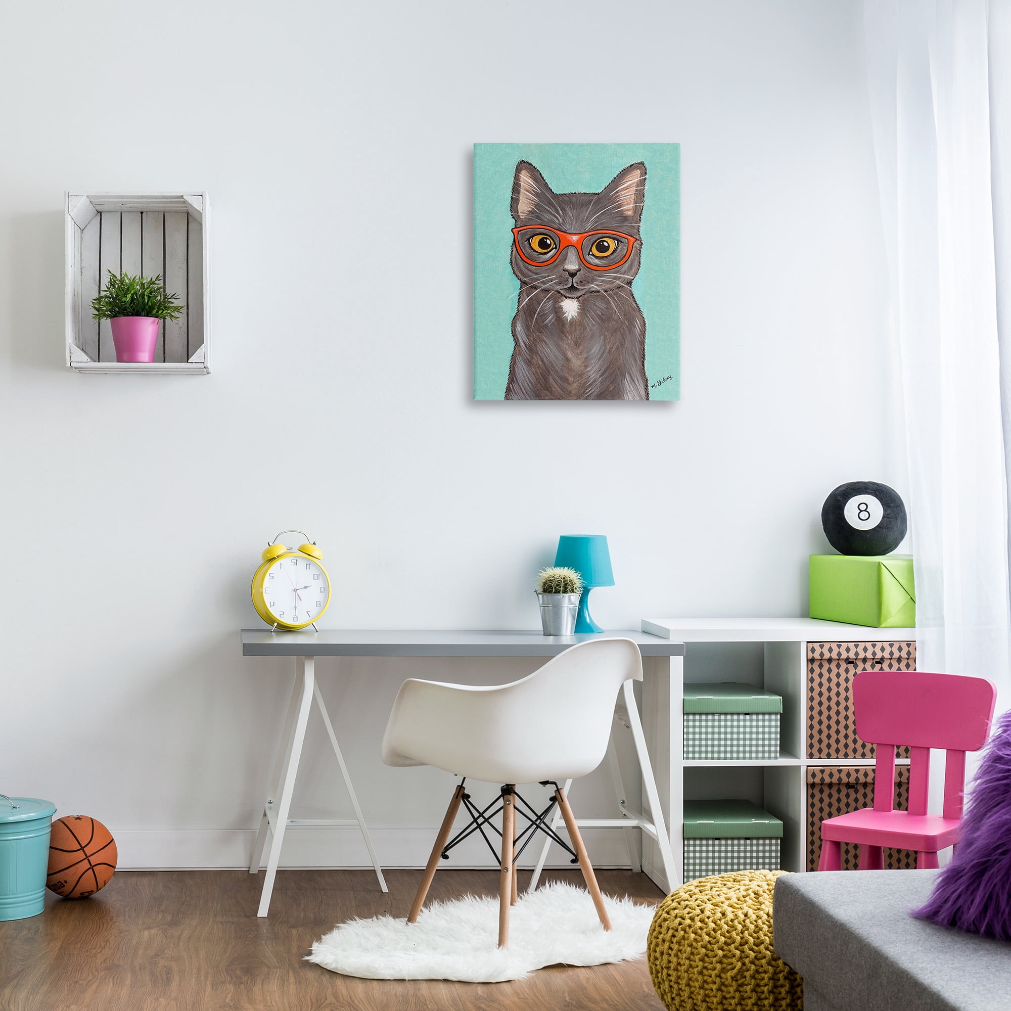 Stupell Industries Hipster Cat Red Glasses Animals & Insects Painting Gallery Wrapped Canvas Art Print Wall Art, 24 x 30