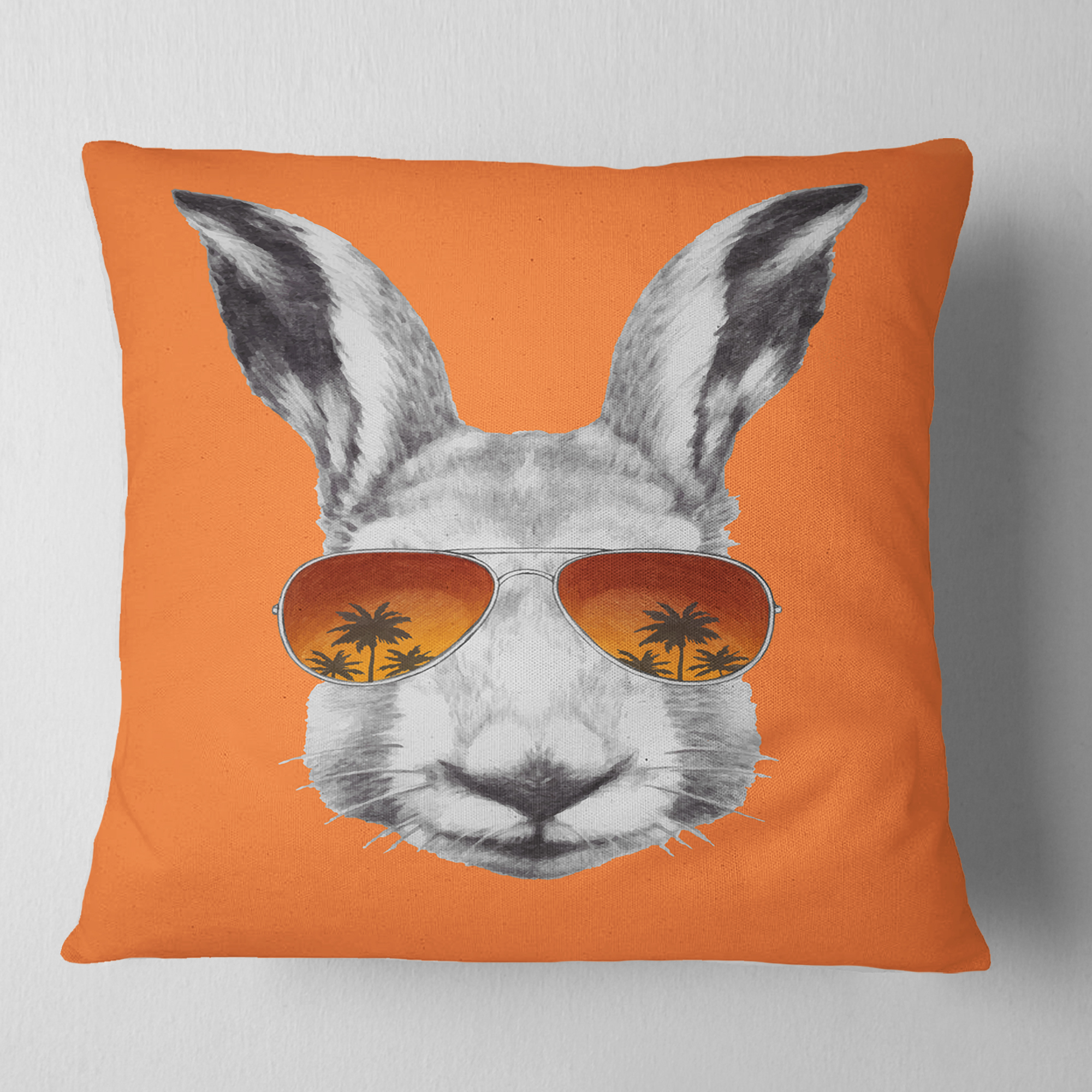 Designart Funny Rabbit with Sunglasses - Animal Throw Pillow - 16x16