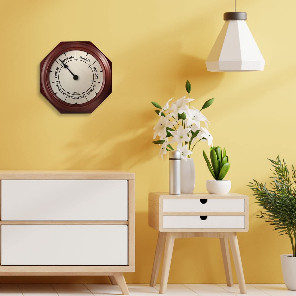 DayClocks Classic Day-of-the-Week Wall Clock with 10" Mahogany Wood Frame