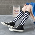 thumbnail image 6 of Picia Women Crew Soft Moisture-wicking Socks Navy Blue And White Stripes Pattern Design Cotton Socks, One Size fit All, 6 of 9