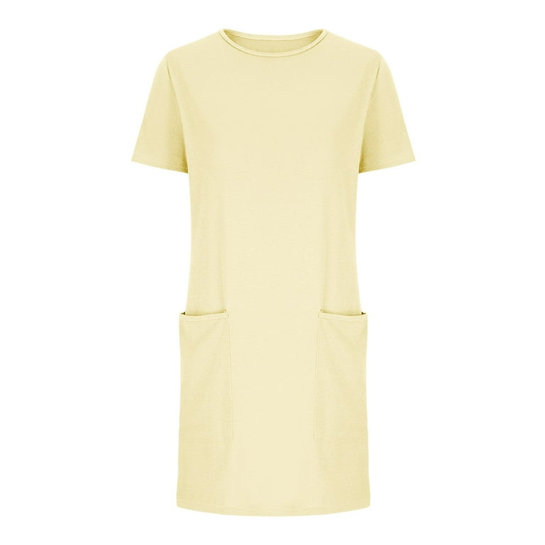 athletic t shirt dress WOYY Womens Short Sleeve Mini T-Shirt Dress Workout Sport Tennis Athletic Dress With 2 Pockets, Women's, Size: XL, Beige