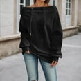 thumbnail image 2 of Fshinging Womens Sweatshirts Hoodies Off Shoulder Drawstring Loose Fit Solid Color Casual Ladies Pullover Tops, 2 of 8