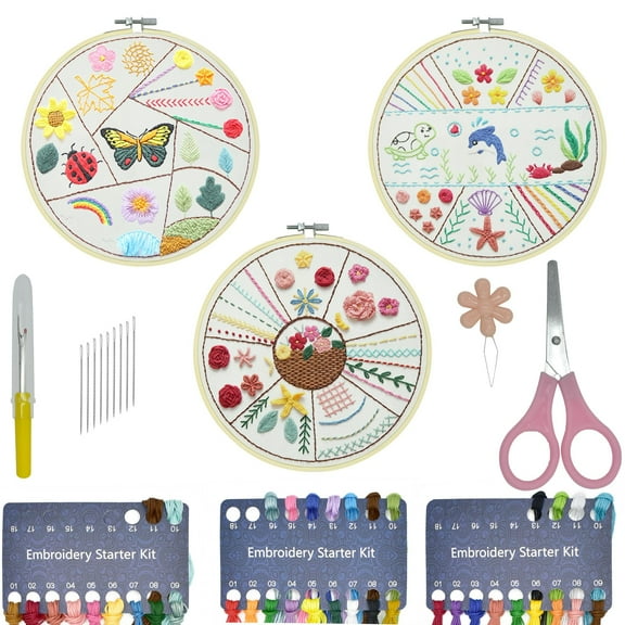 AUQ 3 Set Embroidery Kit,Embroidery Patterns with Pattern and Instruction,Cross Stitch Kits for Craft Lover Adult Stitch