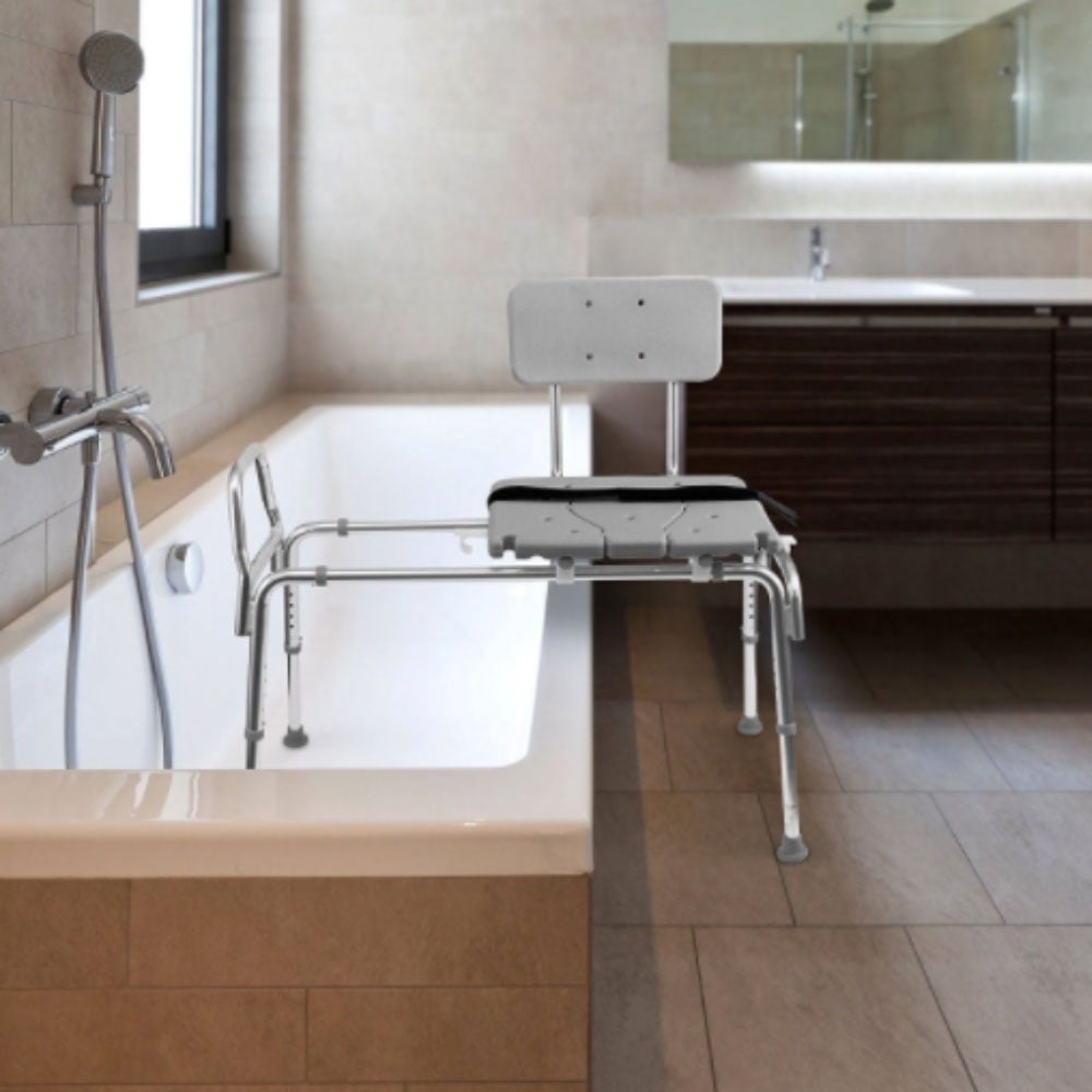 DMI Sliding Tub Transfer Bench and Shower Chair, Adjustable Height Bath Safety Seat, 400 lb Capacity, Cut-Out Seat
