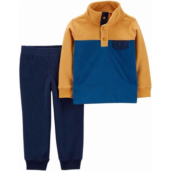Carter's Baby and Toddler Boy long Sleeve Top and Pant 2 Pc Set, Blue Yellow Fleece, 12m