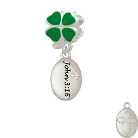 Bible Verse John 3:16 - Green Four Leaf Clover Charm Bead