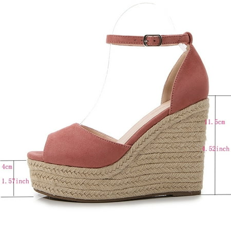 

Women‘s Espadrille Platform Sandals Solid Color Adjustable Ankle Strap Wedge Sandals